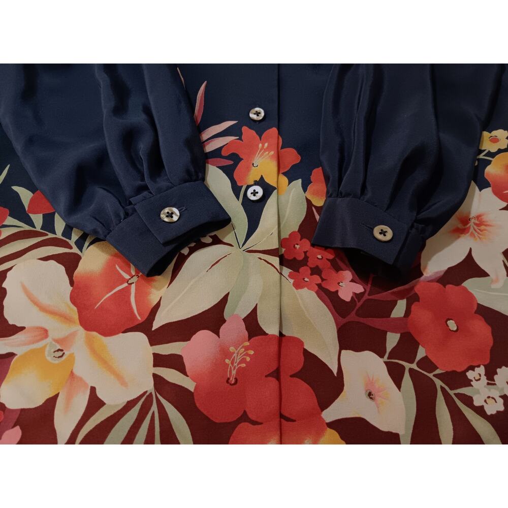 VINTAGE LIZ CLAIBORNE Loose Long Silk Tunic Blouse Dress Floral Oversized 4 - Picture 8 of 11